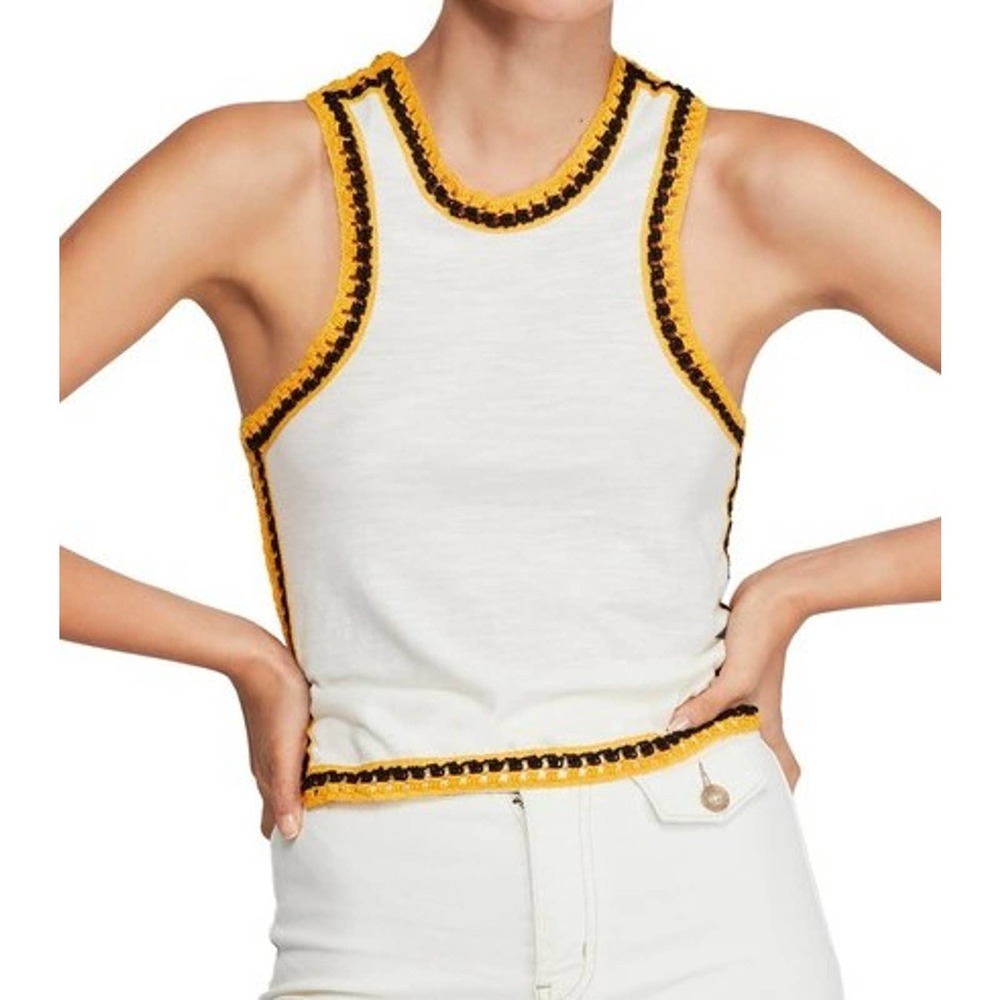 Free People Cream Bora Bora Racerback Tank Crochet
